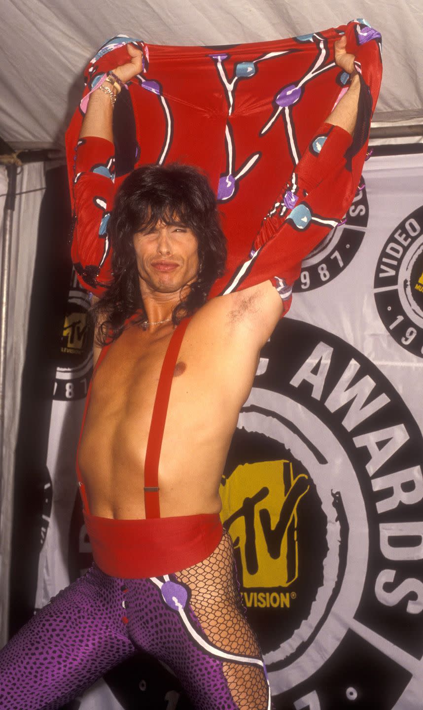 <p>Steven Tyler of Aerosmith backstage at the 1987 MTV Video Music Awards.</p>