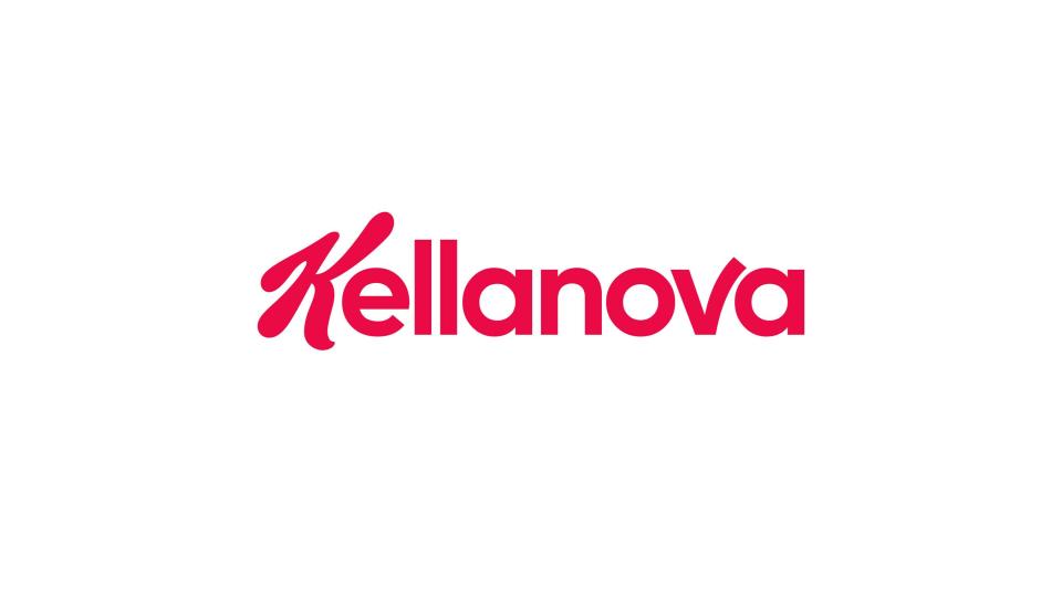 Kellanova's new logo, featuring the Kellogg "K" and a curved letter "v"