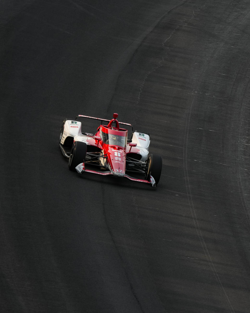 Marcus Ericsson, of Sweden, heads into the first turn during practice for the Indianapolis 500 auto race at Indianapolis Motor Speedway in Indianapolis, Thursday, May 18, 2023. (AP Photo/Michael Conroy)