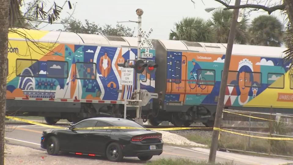 A Brightline train struck an SUV that was on the railroad tracks Friday afternoon, killing one person -- just two days after a Brightline train crashed into another vehicle on the tracks at the same crossing, the Melbourne Police Department said.