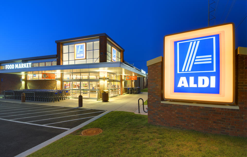 Athens, Georgia, USA - May 8, 2012:  Aldi Food Market  is a German-based discount supermarket chain which currently operates more than 1,150 stores in the U.S. and about 8,133 worldwide.