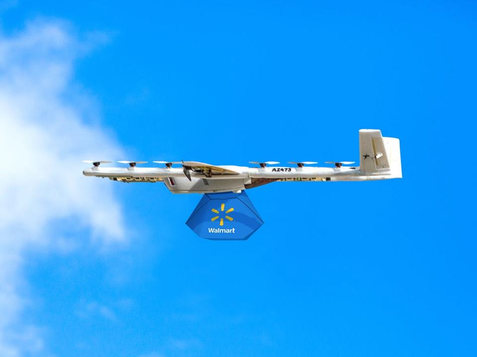 Wing drone carrying Walmart