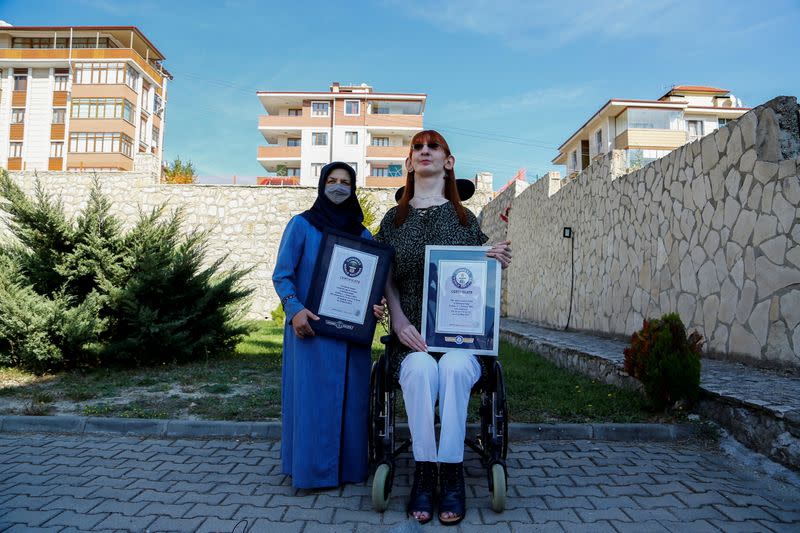 World's tallest woman Rumeysa Gelgi attends a news conference in Karabuk