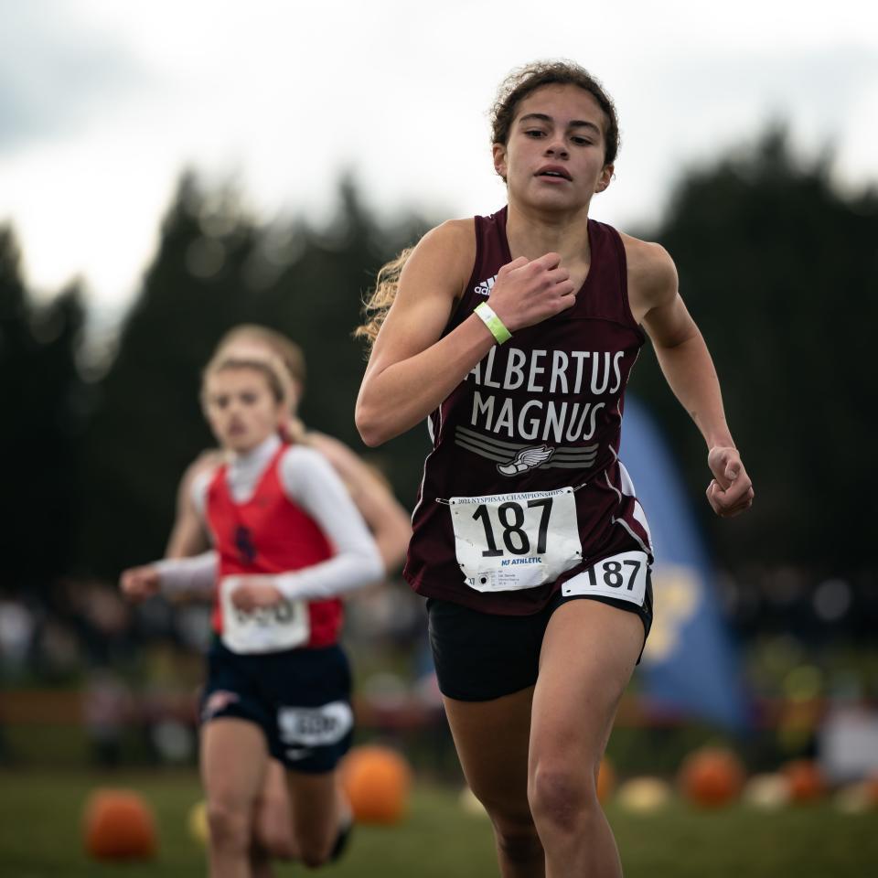 Albertus Magnus' Danielle List competes in the NYSPHSAA Cross Country Championships at Vernon-Verona-Sherrill High School in Verona on Saturday, November 12, 2022.