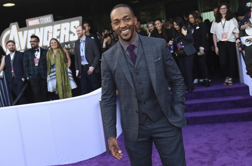 FILE - Anthony Mackie arrives at the premiere of "Avengers: Endgame" on April 22, 2019. Mackie turns 42 on Sept. 23. (Photo by Chris Pizzello/Invision/AP, File)