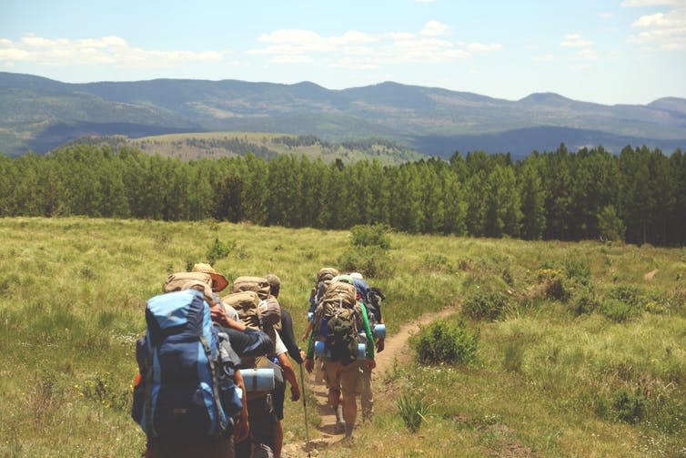 <span class="caption">Long distance treks can be a great way to create and share experiences without harming the planet.</span> <span class="attribution"><a class="link " href="https://unsplash.com/photos/juHayWuaaoQ" rel="nofollow noopener" target="_blank" data-ylk="slk:Austin Ban/Unsplash;elm:context_link;itc:0;sec:content-canvas">Austin Ban/Unsplash</a>, <a class="link " href="http://creativecommons.org/licenses/by-sa/4.0/" rel="nofollow noopener" target="_blank" data-ylk="slk:CC BY-SA;elm:context_link;itc:0;sec:content-canvas">CC BY-SA</a></span>