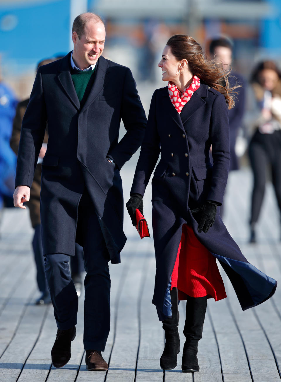 SWANSEA, UNITED KINGDOM - FEBRUARY 04: (EMBARGOED FOR PUBLICATION IN UK NEWSPAPERS UNTIL 24 HOURS AFTER CREATE DATE AND TIME) Prince William, Duke of Cambridge and Catherine, Duchess of Cambridge visit the Royal National Lifeboat Institution (RNLI) Mumbles Lifeboat station on Mumbles Pier on February 4, 2020 in Swansea, Wales. (Photo by Max Mumby/Indigo/Getty Images)