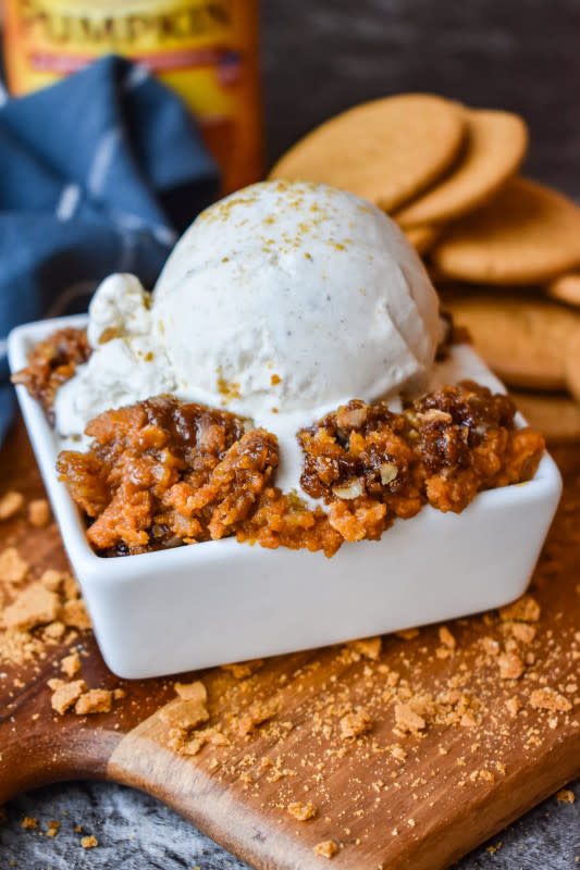 <p>Dance Around the Kitchen</p><p>In this pumpkin crisp, the smooth, perfectly spiced pumpkin filling and the crunchy topping is truly a match made in heaven! </p><p><strong>Get the recipe: <em><a href="https://dancearoundthekitchen.com/pumpkin-crisp/" rel="nofollow noopener" target="_blank" data-ylk="slk:Pumpkin Crisp;elm:context_link;itc:0;sec:content-canvas" class="link ">Pumpkin Crisp</a></em></strong></p>