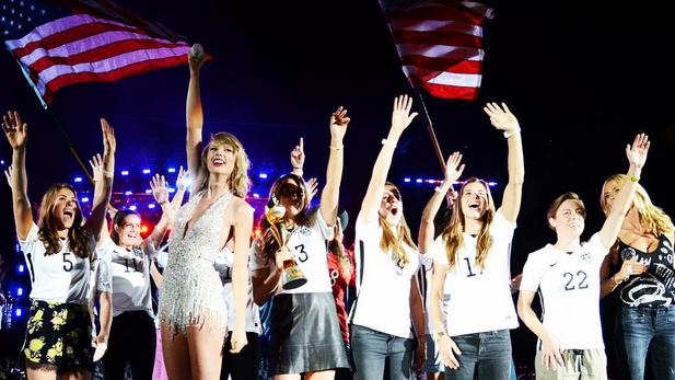 Did you think Taylor Swift's gigantic girl squad was complete? Apparently not -- it just doubled in size in one night! Since we now expect the "Style" singer to bring at least one of her besties on stage as she hits city after city on her <em>1989 Tour</em>, the only real question is, who will it be? <strong>WATCH: Taylor Swift Donates $50,000 to Fan with Cancer</strong> During Friday night's stop at MetLife Stadium in East Rutherford, N.J., she managed to shock the sold-out crowd of nearly 55,000 by bringing out a true squad -- the U.S. Women's World Cup championship team! "Got to welcome the U.S. Women's Soccer Team home after their World Cup Victory," Taylor wrote on Instagram. "I LOVE THEM AND THEY ARE THE NICEST." No, Taylor, <em>you</em> are the nicest! The soccer team even brought the World Cup trophy on stage with them, because why wouldn't they? It is the WORLD. CUP. TROPHY. Those epic athletes deserve to share their epic, shiny trophy on stage with everyone's favorite epic fangirl. When @taylorswift13 brings on stage the entire U.S. Women's Soccer Team esp @AbbyWambach #lifemade ����⚽️ pic.twitter.comJp60HBDk2r— Andi Dorfman (@AndiDorfman) July 11, 2015 <strong>PHOTOS: 12 Magical Moments from the Women's World Cup Team Parade</strong> Technically, this was the U.S. women's team's second parade of the day -- they were welcomed into New York City with a ticker tape parade along Manhattan's Canyon of Heroes on July 10. As if the team's appearance wasn't enough, Taylor also blessed New Jersey with The Weeknd and part of her "Bad Blood" crew. I was so honored to share the stage with @theweeknd tonight- PS his new album is up for pre order now GET IT GUYS pic.twitter.com/xW5y6M5mkW— Taylor Swift (@taylorswift13) July 11, 2015 Lena Dunham (Lucky Fiori) looks so tiny yet so happy standing with her leggy "Bad Blood" music video co-stars Hailee Steinfield (The Trinity), Lily Aldridge (Frostbyte) and Gigi Hadid (Slay-Z)! <strong>PHOTOS: 11 Feelings You Will Feel at a Taylor Swift Concert</strong> The BFF love didn't stop there either -- Taylor's good friends Haim started their leg of the <em>1989 Tour</em> last night as well. last nights show with @taylorswift13 was INCREDIBLE! So excited to do it again tonight! ps we LOVE the U.S. Women's soccer team. BABES!⚽️������— HAIM (@HAIMtheband) July 11, 2015 Is it too soon to star the 'Taylor Swift for President 2024' campaign? God bless America. To find out what it takes to get into T's squad, watch the video below. 