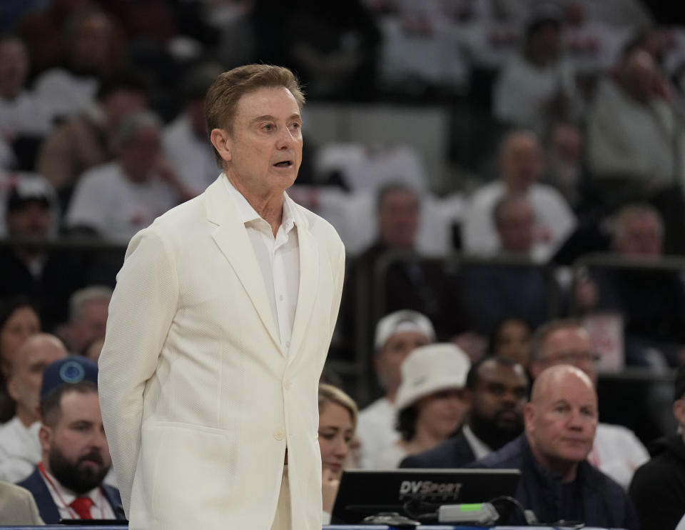 Rick Pitino rocked the white suit against Creighton on Feb 25, and St. John's didn't lose another regular-season game. (Porter Binks/Getty Images)