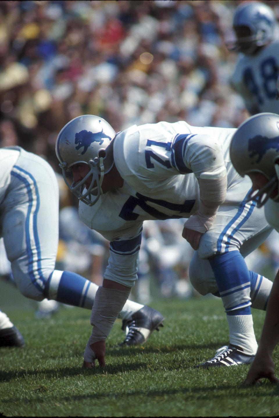 FILE- In this undated file photo, Detroit Lions defensive tackle Alex Karras is shown. A dozen seasons as one of the most feared pass-rushers in the NFL turned out to be just an opening act for Alex Karras. Better late than never, Karras will be formally enshrined as part of the Hall’s Centennial Class of 2020. (AP Photo/Vernon Biever, File)