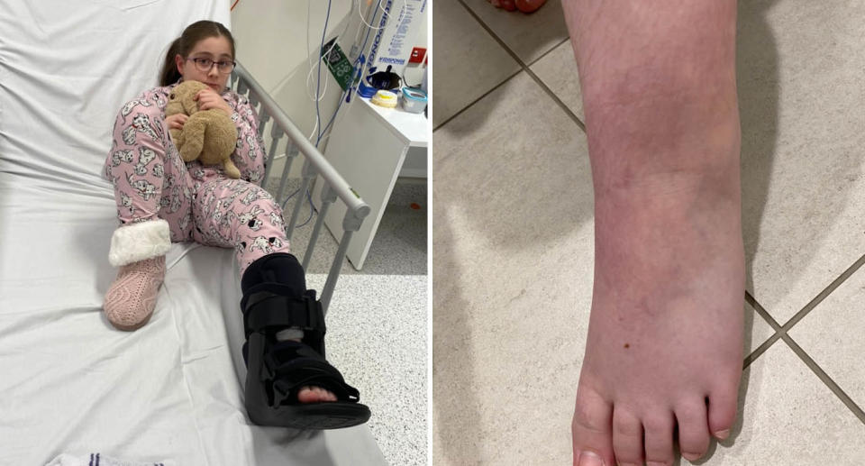 Adelaide girl Jazmin Farr with ankle injury in hospital. 