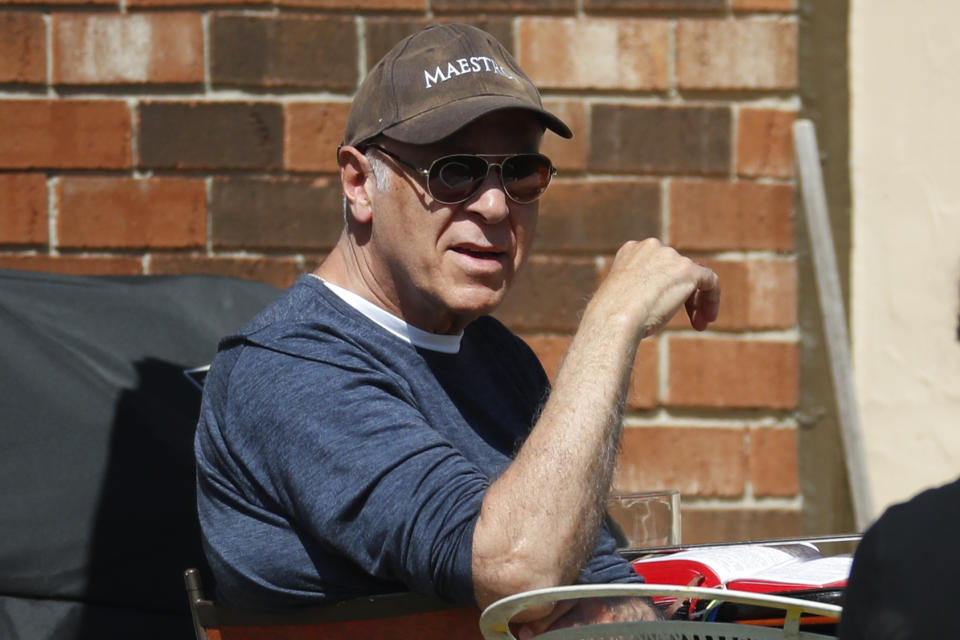 Father Eduard Perrone talks to a reporter in Warren, Mich., on Friday, June 7, 2019. In July 2019, Detroit’s Catholic archdiocese removed Perrone, one of Opus Bono Sacerdotii's co-founders, from public ministry after a church review board decided there was a “semblance of truth” to allegations that he abused a child decades ago. Perrone told the AP that he “never would have done such a thing.” (AP Photo/Paul Sancya)