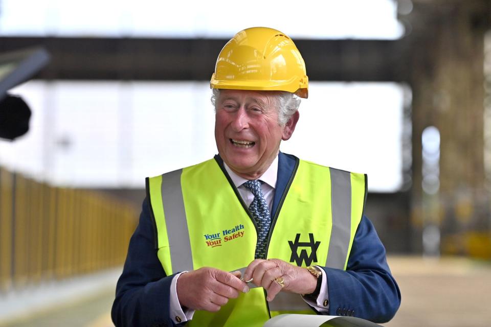 <p>This photo of Prince Charles smiling was captured during his visit to the Harland & Wolff shipyard in Belfast, Northern Ireland. He was there to celebrate the shipyard's 160th anniversary.</p>