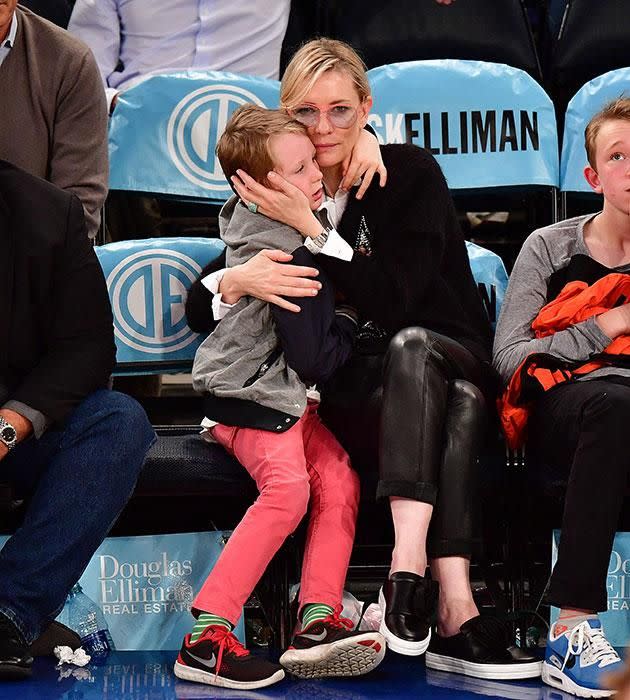 Cate takes her sons to the basketball. Source: Getty