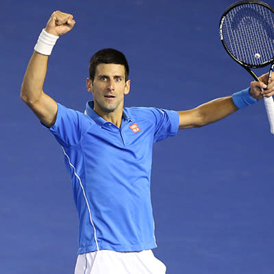 Djokovic is pumped up after taking the third set.