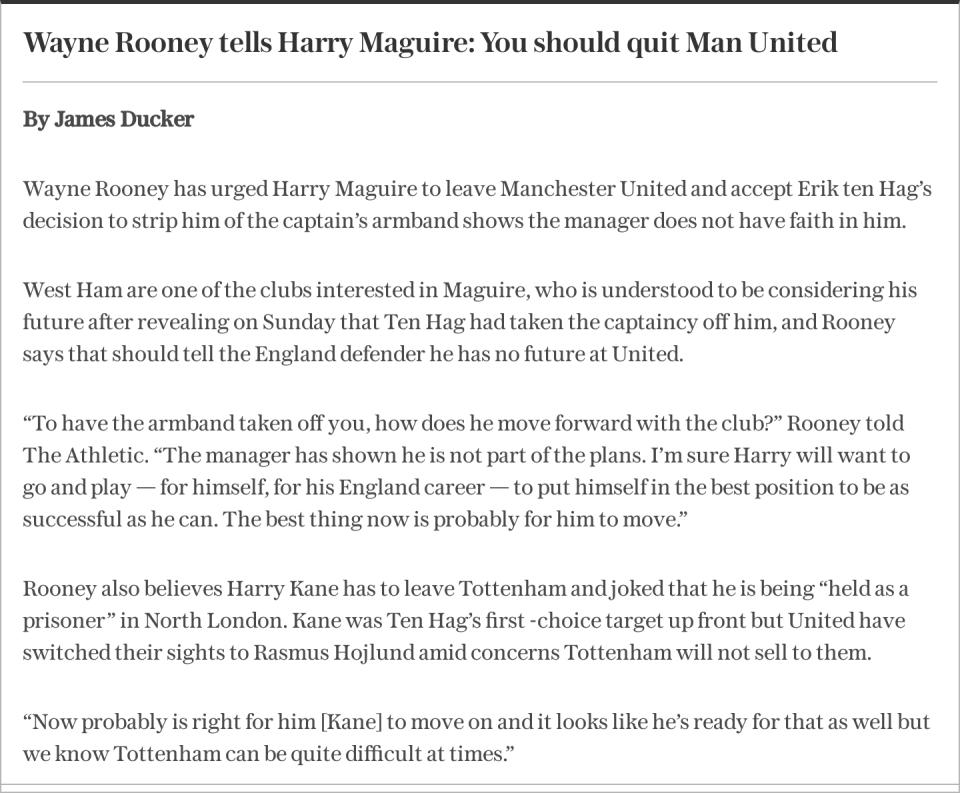 Wayne Rooney tells Harry Maguire: You should quit Man United
