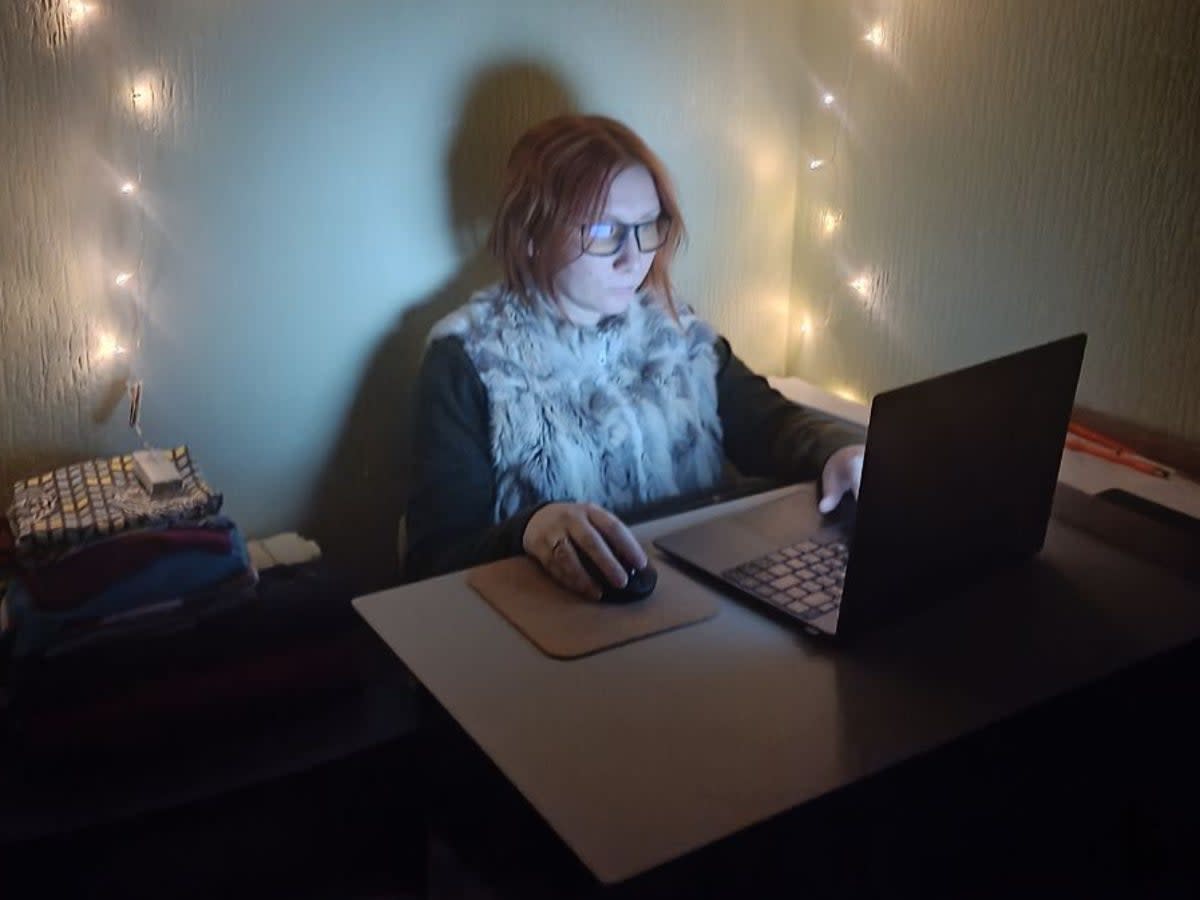 Anastasia looks like any other web designer - but works under fairy lights in an improvised shelter (Bordio)