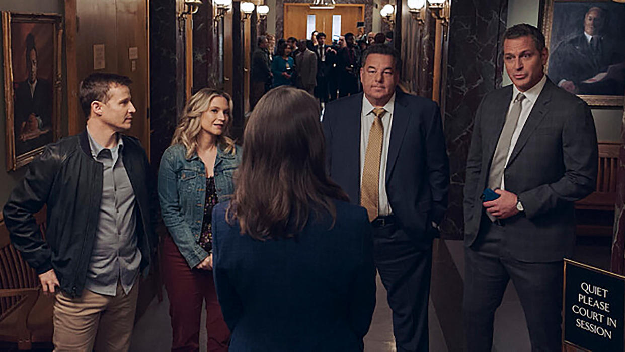  The Blue Bloods cast welcomes back Jennifer Esposito in a hallway scene. 