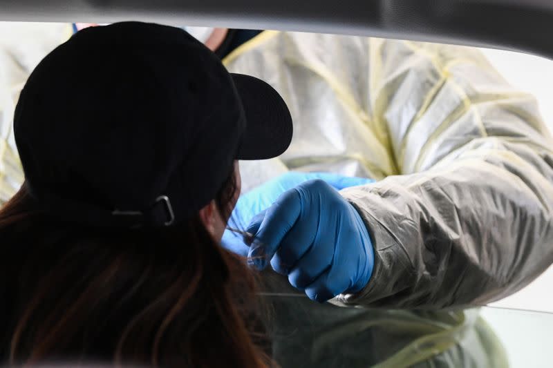 Media event at a drive-through coronavirus checkpoint in Munich