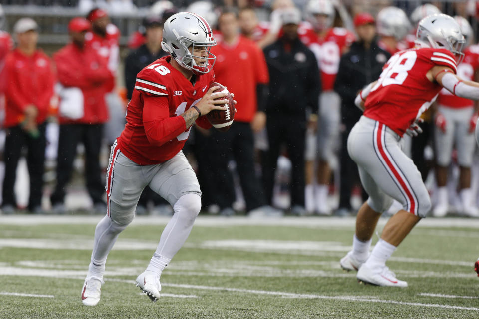 Ohio State quarterback Tate Martell plays against Rutgers during an NCAA college football game Saturday, Sept. 8, 2018, in Columbus, Ohio. (AP Photo/Jay LaPrete)