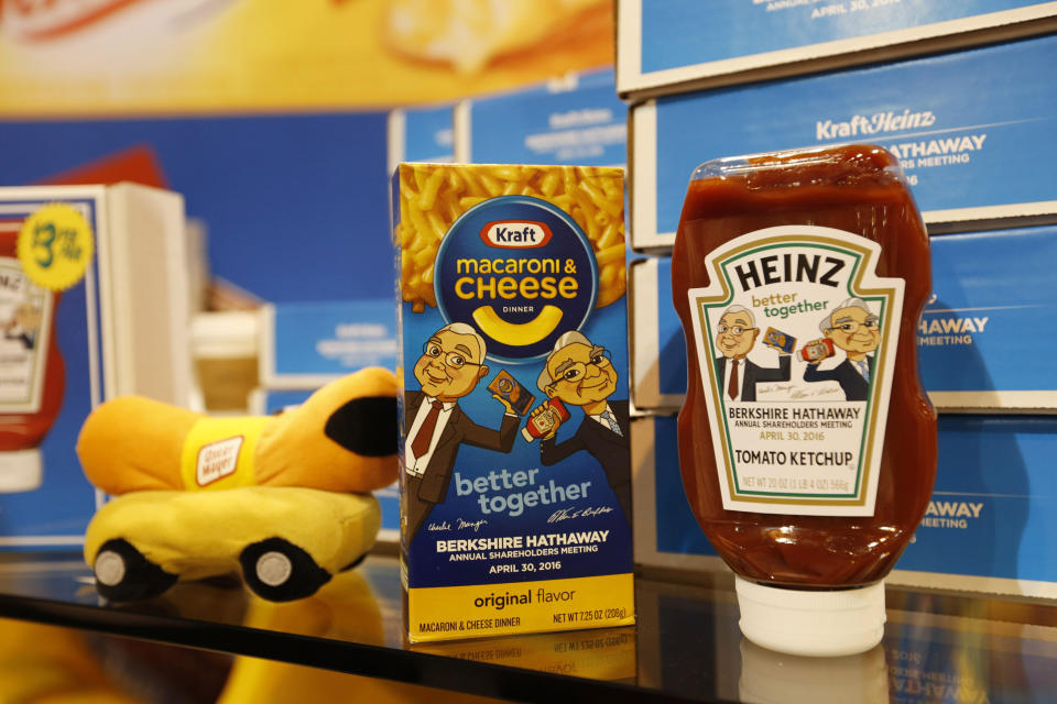 Commemorative items for sale are on display at the Kraft Heinz booth during the Berkshire Hathaway Annual Shareholders Meeting at the CenturyLink Center in Omaha, Nebraska, U.S. April 30, 2016. REUTERS/Ryan Henriksen