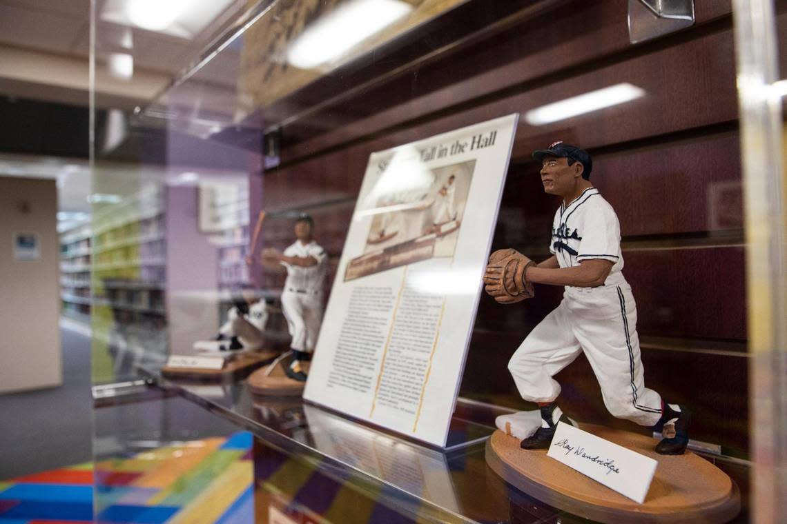 Limited edition hand-painted figurines of Negro Leagues Baseball players are on display at James B. Duke Memorial Library as part of the Negro Baseball League exhibit. Most of the items are on loan from Negro Leagues Baseball Museum in Kansas City, Mo.