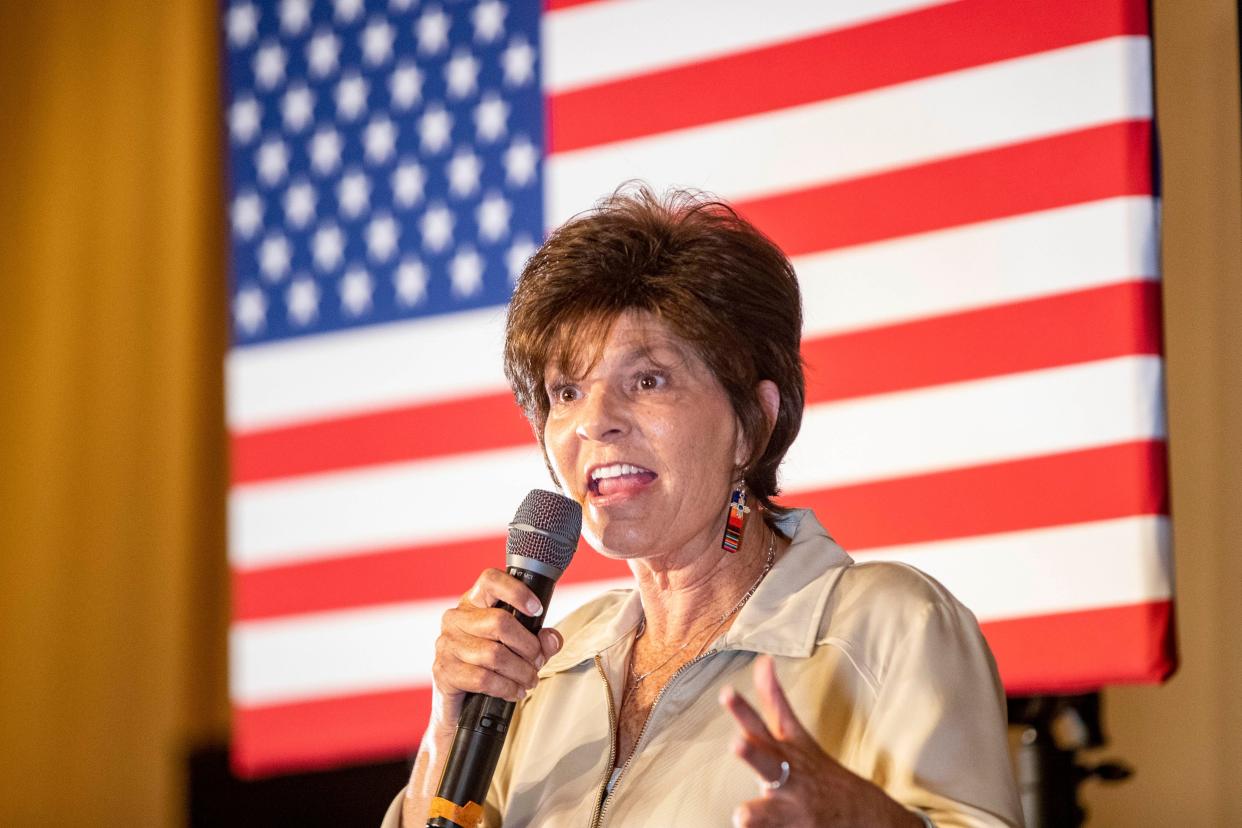 U.S. Rep. Yvette Herrell, R-N.M., speaks during the Truth and Courage Rally on Monday, Oct. 3, 2022, at the New Mexico Farm and Ranch Heritage Museum.