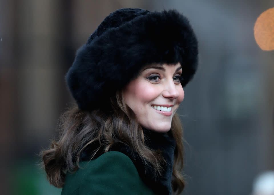 The Duchess showed off a black fur hat for a tour of Stockholm streets. Photo: Getty