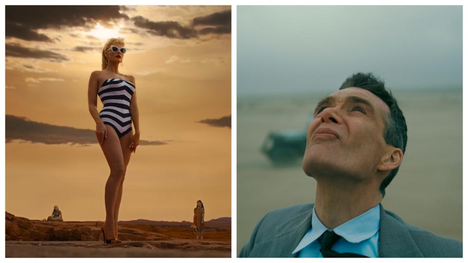 Margot Robbie, left, and Cillian Murphy in their respective summer movies 'Barbie' and 'Oppenheimer.'