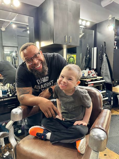 PHOTO: Vernon Jackson and Ellison are all smiles at Jackson's shop, Noble Barber and Beauty in Cincinnati. (Courtesy of Julie Eubanks)