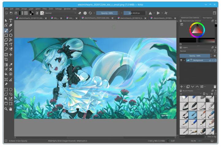 The Krita image editing app, showing a photo being edited.