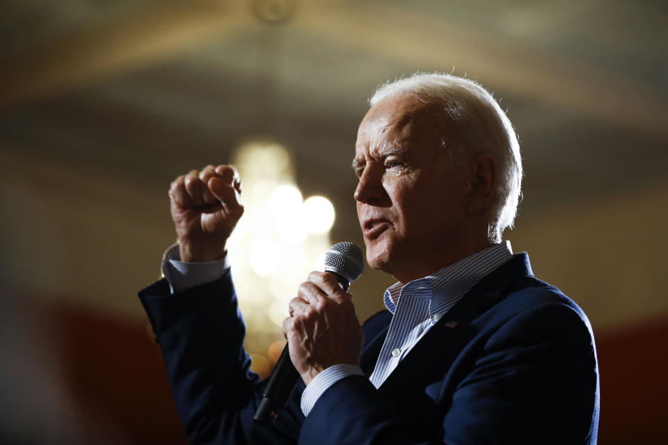 Democratic presidential candidate former Vice President Joe Biden speaks during a campaign event, Wednesday, Feb. 26, 2020, in Charleston, S.C. (AP Photo/Matt Rourke)