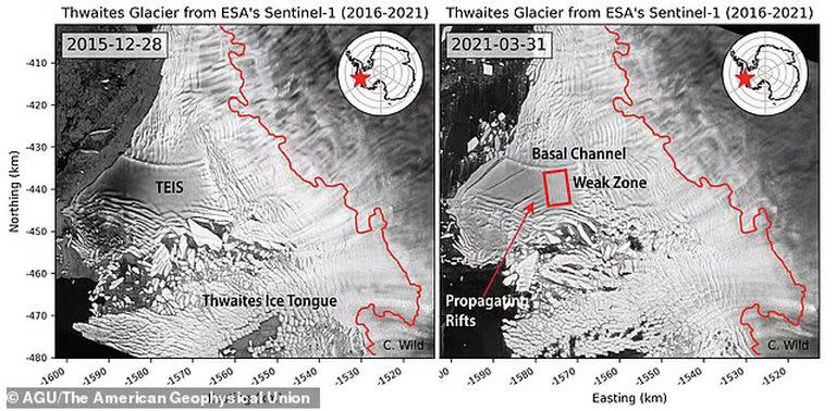 Las imágenes satelitales de la grieta descubierta en el 