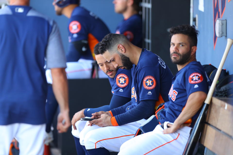 Marwin Gonzalez checks messages