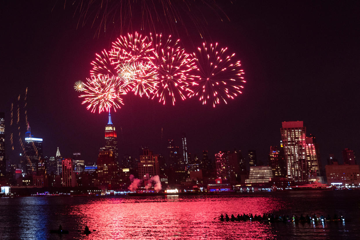 The Macy's 4th of July Firework show over the New York City skyline, as seen from Hoboken, N.J. 