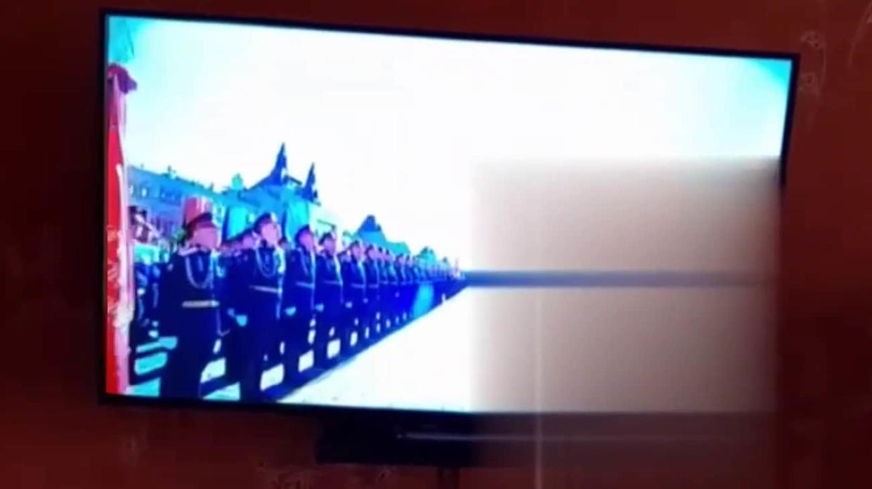 9 May parade in Moscow broadcast via the hacked TV channel. Screenshot