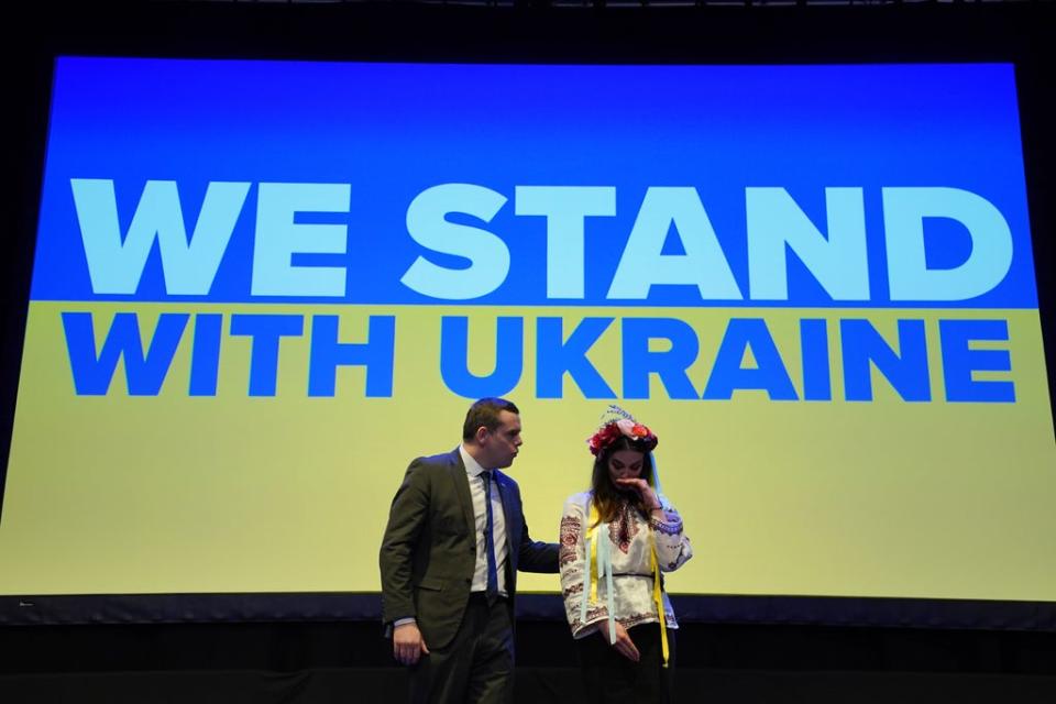 Douglas Ross and Boris Johnson met with Ukrainian Zhenya Dove on Friday (Andrew Milligan/PA) (PA Wire)