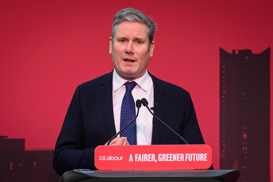 LONDON, ENGLAND - DECEMBER 08: Labour leader Sir Keir Starmer speaks at the Labour Party Business Conference on December 8, 2022 in London, England. The conference was intended to bring together business leaders and Labour MPs to discuss the party's plans to 