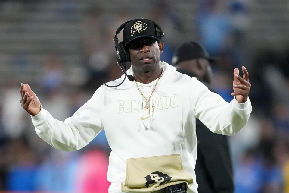 Colorado Buffaloes head coach Deion Sanders, shown during a game against UCLA on Oct. 28, 2023.