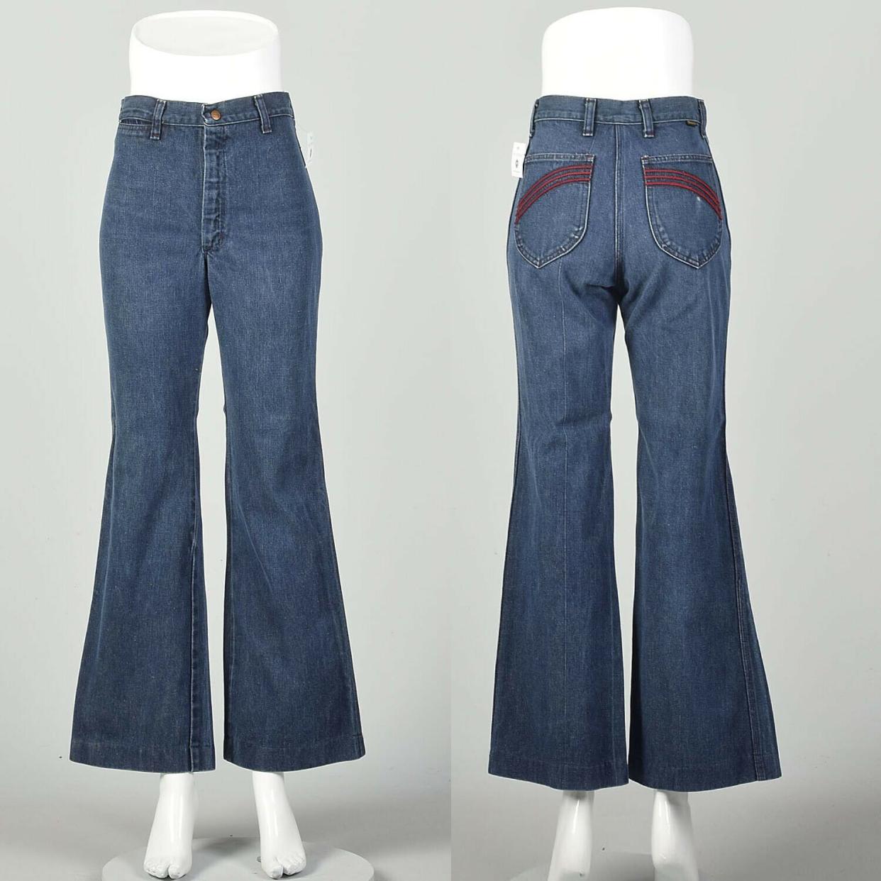 1970s Jeans High Waisted Bell Bottoms