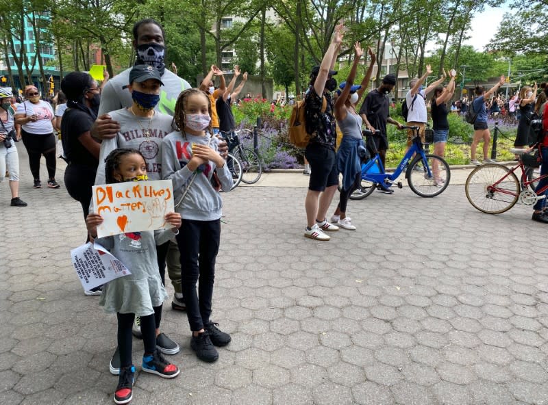 Boatwright and family attend a memorial in Brooklyn's Cadman Plaza Park for George Floyd