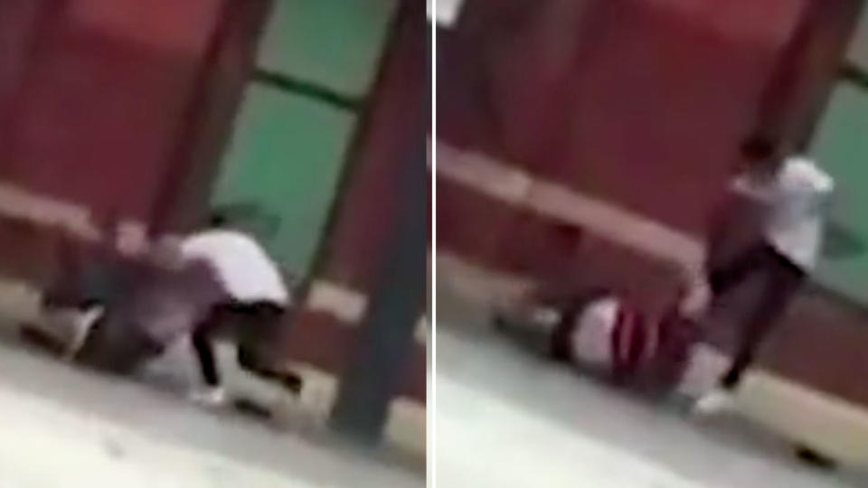 Footage shows a 14-year-old boy being kicked and stomped on. Source: 7 News