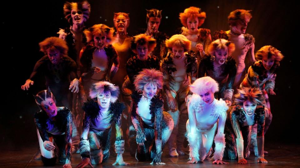 Mandatory Credit: Photo by Christophe Ena/AP/Shutterstock (6729129k)Performers in cat costumes dance during a press presentation to promote the musical Cats, in Paris, France, .