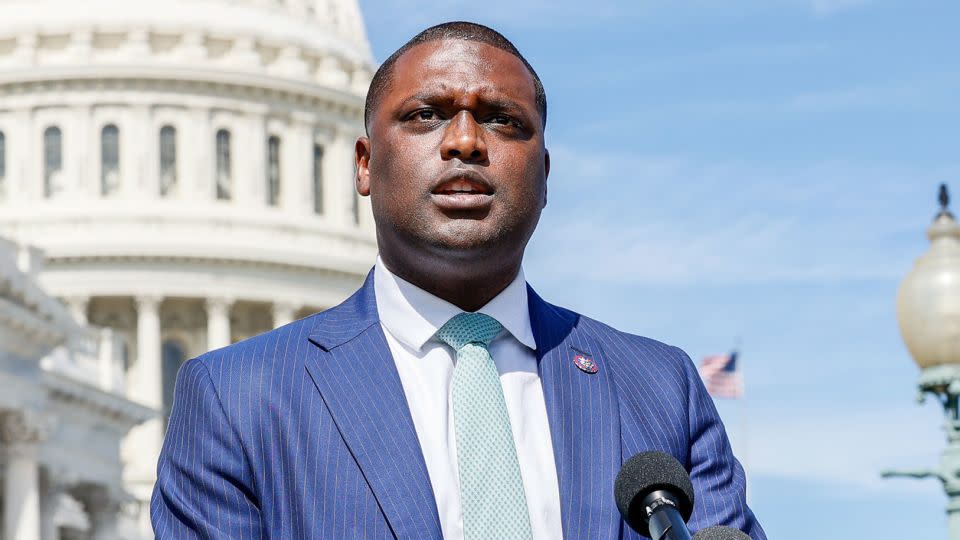 Then-Rep. Mondaire Jones speaks during a news conference on Capitol Hill on September 29, 2022 in Washington, DC.  - Jemal Countess/Getty Images for We, The 45 Million