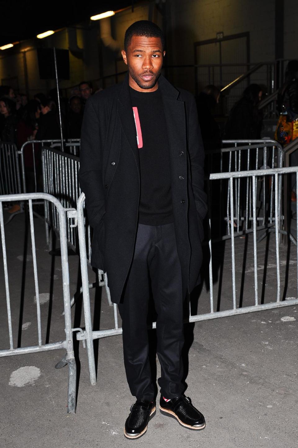 Singer Frank Ocean arrives at Givenchy's Ready to Wear's Fall-Winter 2013-2014 fashion collection presented Sunday, March 3, 2013 in Paris. (AP Photo/Zacharie Scheurer)