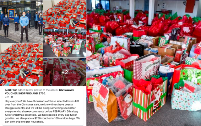 Aldi Facebook voucher scam; Christmas gift bags