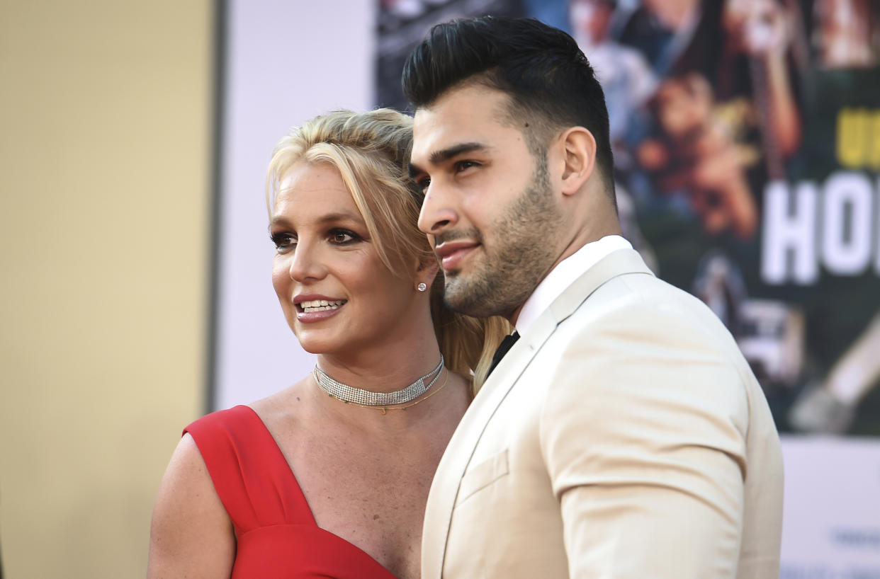 Britney Spears and Sam Asghari arrive at the Los Angeles premiere of 
