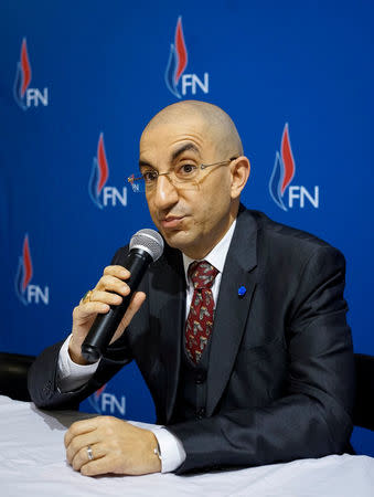 Spokesman of Cercle des Horaces Jean Messiha attends a meeting at the National Front party headquarters in Lyon, France, February 2, 2017. REUTERS/Robert Pratta