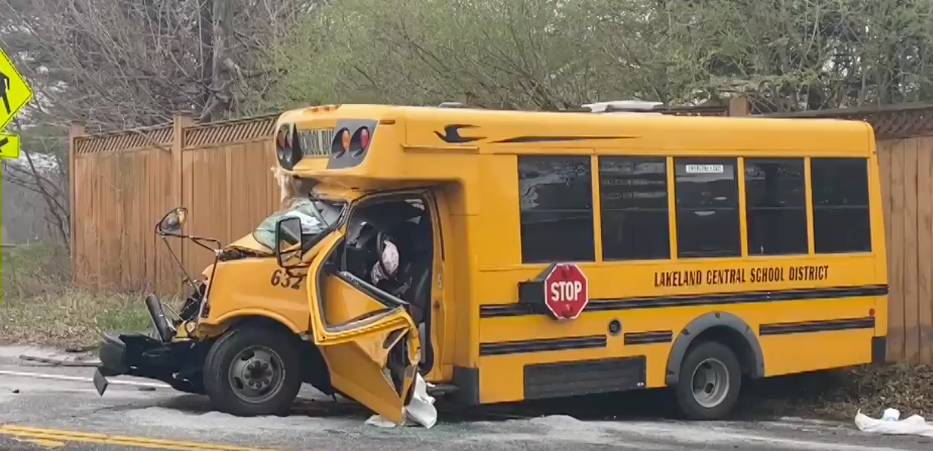 School bus crash in Shrub Oak, NY, on Friday, April 12, 2024.